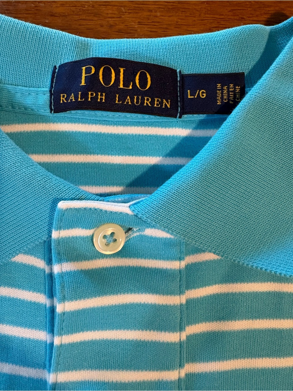 Ralph Lauren Men’s Aqua and White Striped Polo with Red Pony - Picture 2 of 5